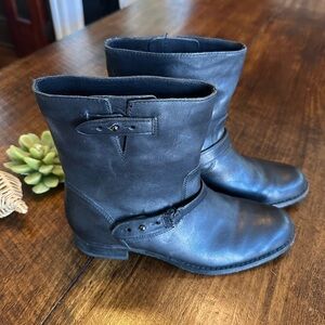 COACH | “Amy” Black Leather Buckle Short Moto Boot, Size 8B